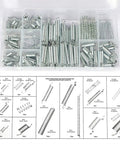 Must-Have Compression Spring Wire Kit With Zinc Plated Steel Extension Springs, 200-Piece Set in clear compartment box
