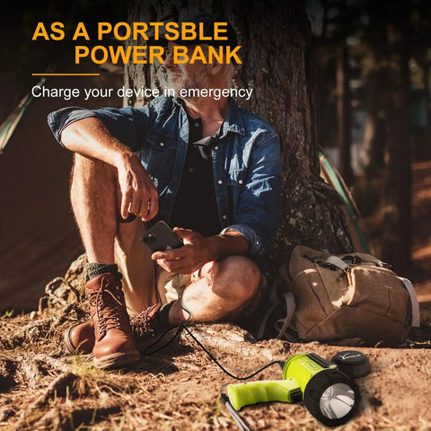 Rechargeable Spotlight Flashlight With Ultra Bright LED Beam Up To 2000000 Lumens IP67 Waterproof used as power bank outdoors