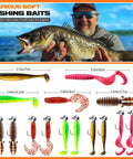 108 Piece Tackle Box Fishing Lures Set With Paddle Tail Swimbaits Soft Worms Floating Shrimp Lures And Round Jig Heads For Freshwater Crappie Bass Trout All In One Tackle Kit For Men showcasing assorted colorful lures