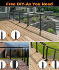 Hella Solid DIY Cable Railing Post Kit Complete Stainless Steel Wire Rope Deck System with level posts showcased on different decks.