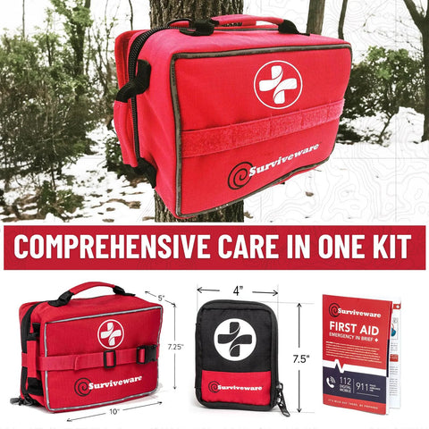 Surviveware red 238-piece comprehensive survival first aid kit in travel pouch