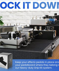 Grip Kit For Pedalboards With 10 Feet Of Heavy Duty Hook And Loop Tape And 6 Reusable Cable Ties securing pedals on board