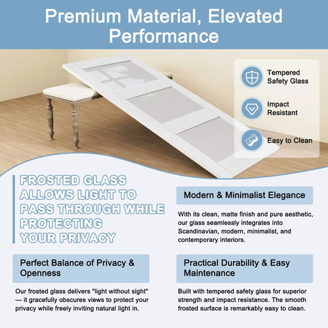 Paintable Sliding Closet Doors 48x80 Bypass Panels With Hardware Kit, 3 lite frosted glass slab, premium material benefits