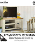 Luxury office setup showing 4 Way Power Splitter Turns A Single Outlet Into Four Independent Outlets For A Cleaner Desk Setup With A Compact 1.5 Foot Y Style Extension Cord UL Listed 3 Prong Plug Black SJT 16 AWG.
