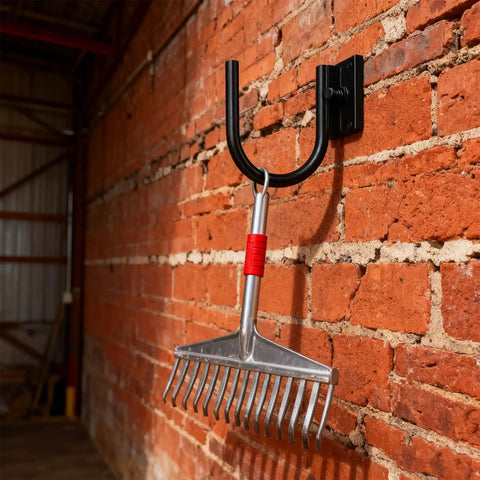 E Track J Hooks Heavy Duty Hanging Hooks For Trailers Built Tough Permanent Steel J Fasteners with rake mounted on brick wall