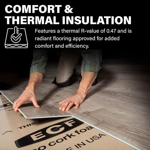 Pro Grade Cork Foam Floor Underlayment Roll With 250 Square Feet Of Coverage And Built In Vapor Shield for thermal insulation installation.