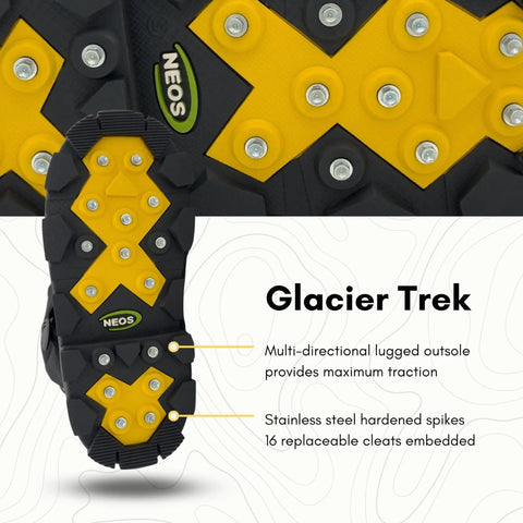 Dope Solid Glacier Trek Spike Boots With Heel Cleats Deliver Mean Ice And Snow Traction For Rough Outdoor Grinds Featuring Waterproof Nylon Uppers And Thirty Two Swappable Metal Spikes Plus A Wrench In Black Size Eleven sole with multi-directional traction and replaceable steel spikes.