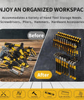 Before and after of tools with Heavy Duty Wall Mount Tool Organizer Set For Garage And Workshop With Screwdriver Holder Pliers Rack