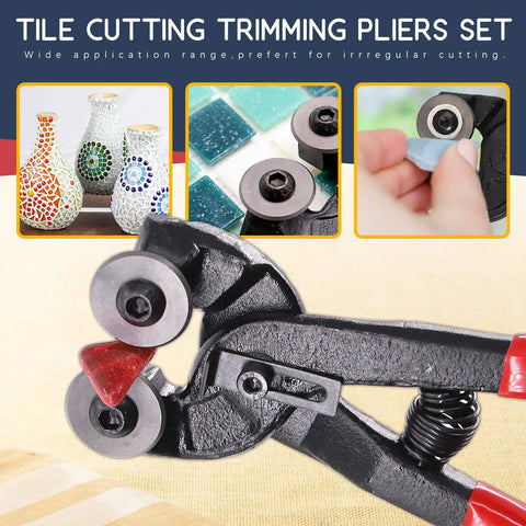 Close-up of tile cutting trimming pliers set with wheeled nippers for mosaics and stained glass projects.