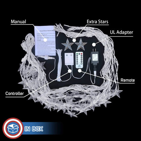Components of Patriotic Flag Curtain Lights With Stars 6 Ft By 3.5 Ft Outdoor Indoor Waterproof LED String Lights
