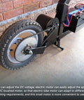 Rear view of an electric folding scooter with MY6812 12V 120W High Speed Brushed Motor and 9 tooth gear installation.