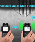 Slick Metal Detector And Wall Scanner With Live Wire Detection Precision Depth Finder For Wood Studs And Hidden Wiring Hella Reliable Drywall Locator Tool For Weekend Builders And Pros Alike displaying stud detection features on screen.