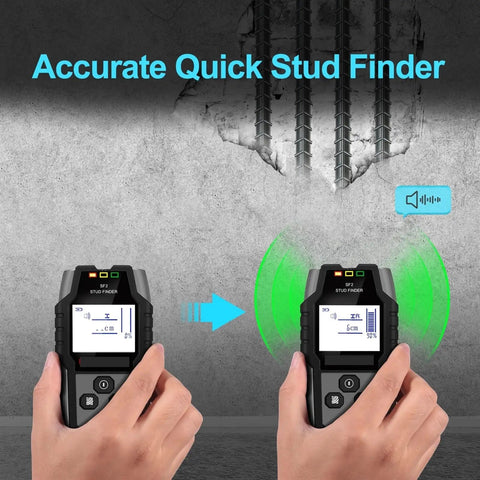 Slick Metal Detector And Wall Scanner With Live Wire Detection Precision Depth Finder For Wood Studs And Hidden Wiring Hella Reliable Drywall Locator Tool For Weekend Builders And Pros Alike displaying stud detection features on screen.