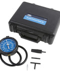 OTC vacuum/pressure gauge kit with blue-faced gauge, hoses and adapters in a black hard case