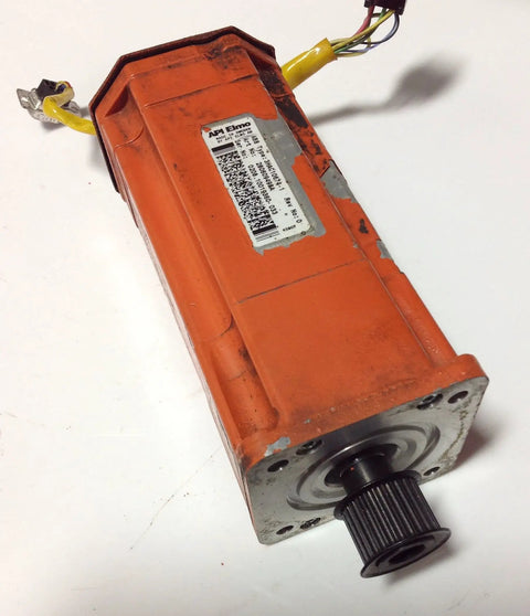 Elmo Servo Motor API Rev 0 3HAC106741 280609498A 103441 Ultra Reliable Industrial Servo For CNC And Robotic Systems Ready To Install With High Torque And Precision Control For Smooth Motion And Low Latency. Orange servo motor with splined shaft and wiring