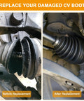CV Axle Boot Repair Kit Universal Fit Silicone Stretchable Protective Cover before and after installation on car shaft