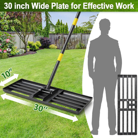 Heavy Duty Lawn Leveling Rake With 5 Ft Adjustable Handle 30 x 10 inch Levelawn Tool for Yard And Garden Stainless Steel Leveler