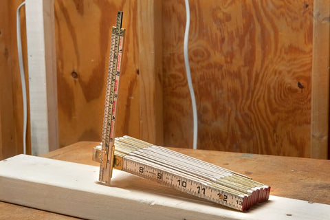 Five Eighths Inch Eight Foot Red End Wood Rule With Six Inch Slide Rule Extension For Inside Measurements Brass Joints And End Caps