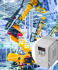 Beefy 3HP VFD Inverter For AC Motors 2.2KW 10A 1 Phase 220V To 240V Input To 3 Phase 220V To 240V Output 0 To 400 Hz Variable Frequency Drive With Soft Start And Slick Speed Control, gray wall-mounted unit for industrial robot line