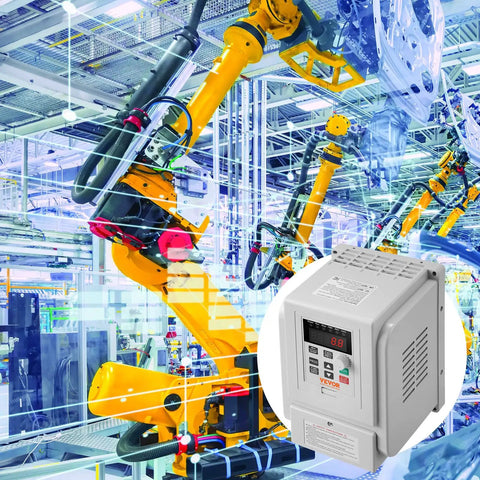 Beefy 3HP VFD Inverter For AC Motors 2.2KW 10A 1 Phase 220V To 240V Input To 3 Phase 220V To 240V Output 0 To 400 Hz Variable Frequency Drive With Soft Start And Slick Speed Control, gray wall-mounted unit for industrial robot line