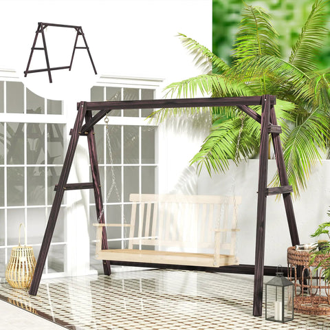 Heavy Duty A Frame Wooden Swing Stand With Reinforced Bars For Outdoor Porch Garden And Yard Supports Up To 770 Lbs in garden