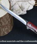 Folding Knife With 3.8 Inch Curved Clip Point Blade For Grab And Go Everyday Carry, High Carbon Stainless Steel, Ball Bearing Pivot, Slim 0.58 Inch Thick, Lightweight 1.76 Oz, Leather Sheath, Gentleman's EDC For Daily Tasks And Food Prep; red handle