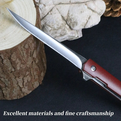 Folding Knife With 3.8 Inch Curved Clip Point Blade For Grab And Go Everyday Carry, High Carbon Stainless Steel, Ball Bearing Pivot, Slim 0.58 Inch Thick, Lightweight 1.76 Oz, Leather Sheath, Gentleman's EDC For Daily Tasks And Food Prep; red handle