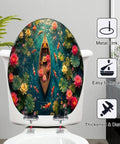 Elongated Ornate Wooden Boat Surrounded by Fish Colorful Lotus Toilet Seat on toilet, features vibrant koi fish and water lilies.