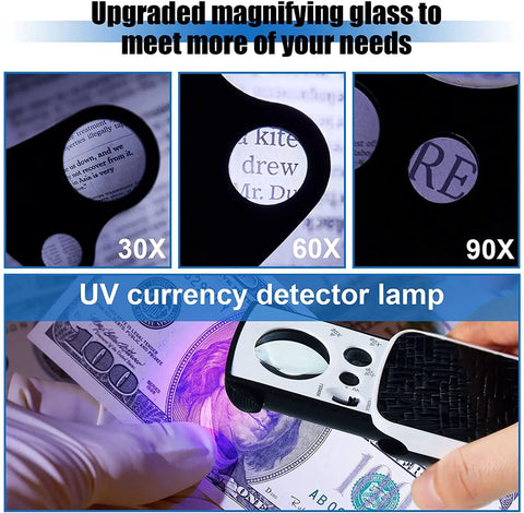Two Pack Jewelers Loupe With Light 30X 60X 90X Triple Magnification For Coin Diamonds Gems Jewelry And Stamps Includes Spare Batteries