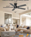 Low Profile 52 Inch Ceiling Fan With Remote And App Control No Light Black Finish, Quiet DC Motor in stylish living room