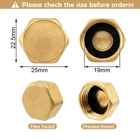 Two Pack Half Inch Brass Blanking Caps With Gasket, female thread nut caps for plumbing fittings, leakproof and rustproof