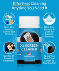 Front view of XL Screen Cleaning Wipes For TVs And Monitors, Streak Free And Fast Drying, Deionized Water Formula, 10 Wipes package