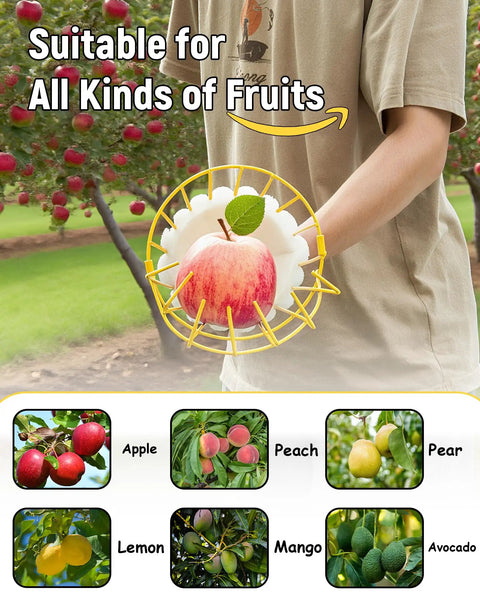 Adjustable 9 Foot Fruit Picker With Basket And Cushioned Landing Pad Long Handle Mango Grabber For Harvesting Apple Pear Orange Lemon Mango Avocado Peach Citrus Grapefruit Easy One Hand Use And Large Capacity, picking apple