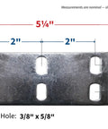 8735 Hard Rubber Spring Gate Caster With Universal Mount plate showing mounting hole dimensions and measurements.