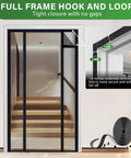 Heavy Duty PET Magnetic Screen Door With Double Door Closure for 72x80 sliding doors, shown installed on a door with stairs visible.
