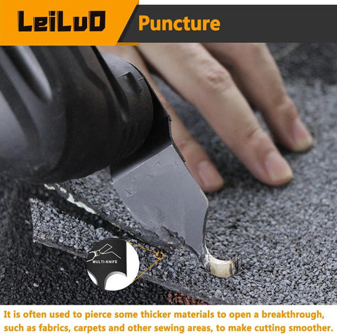 Six-Piece Oscillating Tool Hook Knife Blade Set cutting roof shingles with focus on the blade edge