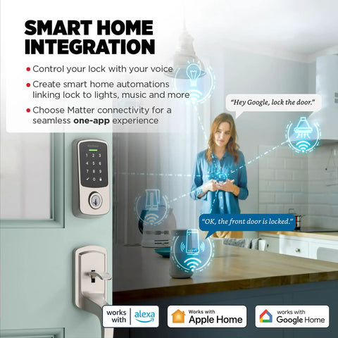 Tight Fit Keyless Entry Smart Deadbolt With Matter Thread And Bluetooth For No Sweat Apple Home Alexa Google Setup Proximity Wakeup Geofence Auto Unlock Solid Satin Nickel Finish