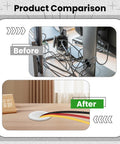 Before and after of desk showing cable organization with 5 Pack White Silicone Top Hat Grommets For Automotive Firewall And Wiring Protection Drill Hole 32 Millimeter Inner Diameter 22 Millimeter Outer Diameter 38 Millimeter Height 12 Millimeter Durable Flexible Silicone