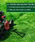 Lawn mower on grass with text 'Fasten and Deliver the Belt' for Scag 48181 Idler Pulley Replacement For AYP Husqvarna Encore GT180 Tiger Cat Cheeta