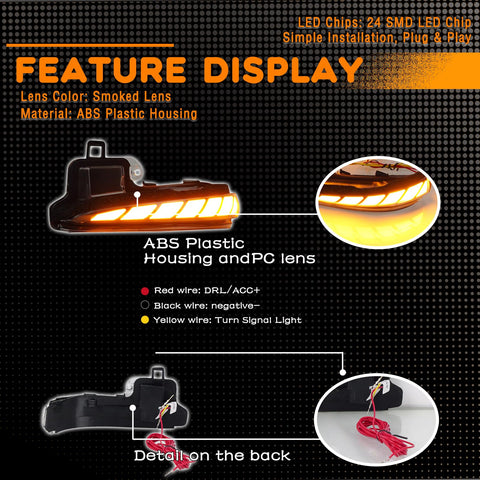 Toyota RAV4 Tacoma Highlander Full LED Rear Side Mirror DRL Lights With Amber Sequential Turn Signals, wiring diagram