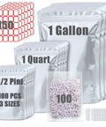 Variety of 100 Pack Food Storage Bags Kit With 100x 300cc Oxygen Absorbers, 9 Mil Thickness In 10x14, 6x9, And 4.3x6.3 sizes