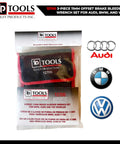 3 Piece 11mm Offset Brake Bleeder Wrench Set For Audi BMW VW Caliper Mounted Electromechanical Parking Brake Compatible No Wheel Removal Easy To Use Great For DIYers in packaging with tool logos