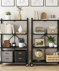 Heavy Duty 4 Tier Foldable Storage Shelf, Massive Rolling Wire Rack With Pivoting Casters organized with decor, books, and storage bins.
