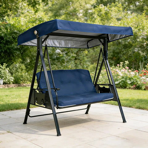 Heavy Duty Waterproof 3 Seat Swing Canopy Replacement for Porch Garden Backyard Bench Swing Navy Weatherproof Shade