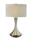 Aladdin Two Light LED Table Lamp With Dimmable 360 View Bulbs, 28.5 Inch Brushed Steel, lamp with large tan drum shade