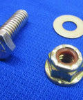 Beefy Heavy Duty Hood Roof Hold Down Bracket Set For Lincoln SA 200 SA 250 Welders, Steel Mounts, bolt and nut close-up