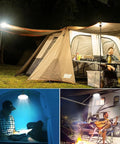 Ultra Bright 4000LM Camping Lantern with remote lighting up a campsite with a tent and camper during night