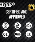 HQRP certification image showing UL, TÜV, CE, RoHS, REACH and IEC approval logos for quality assurance.