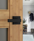 Matte Black Dummy Door Handle Lever For Single Sided Interior Doors Easy Install Push Pull Non Turning Reversible For Right Or Left Handed Closets French Double Doors Pantry Microban Protected Finish on bamboo door