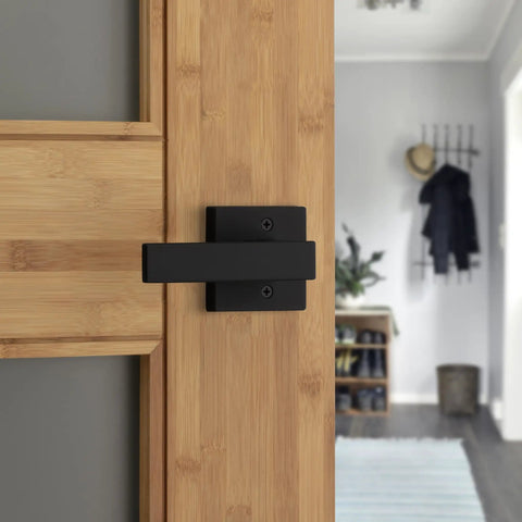 Matte Black Dummy Door Handle Lever For Single Sided Interior Doors Easy Install Push Pull Non Turning Reversible For Right Or Left Handed Closets French Double Doors Pantry Microban Protected Finish on bamboo door